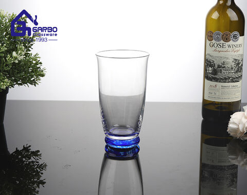 12OZ high-quality handmade drinking glass cup with solid blue colored bottom