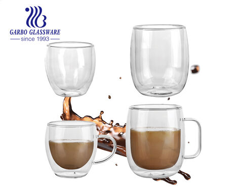 280ML machine-made high borosilicate double wall tea coffee glass mug wholesale