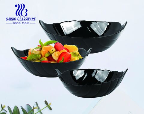 Leaf Shape Opal Glass Dinner Shape 3PCS Black Opal Glass Bowl