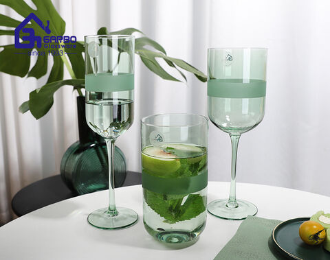 Champagne glass cup spraying green color handmade drinking glass goblet factory in china