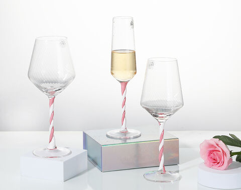 Pink color twist design long stem wine glass stemware for wedding event