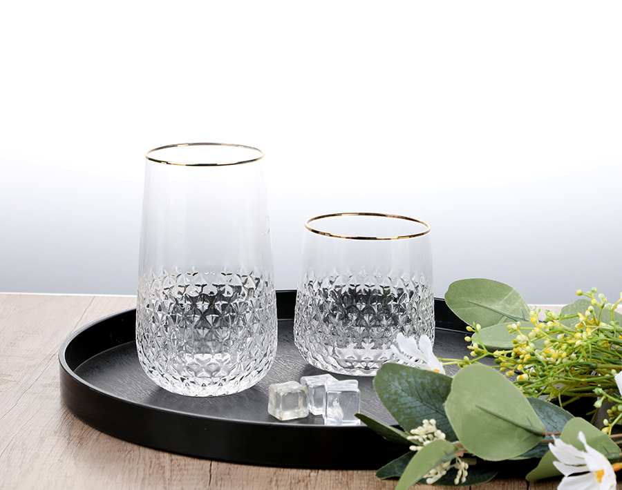 handmade glass cup with gold rim